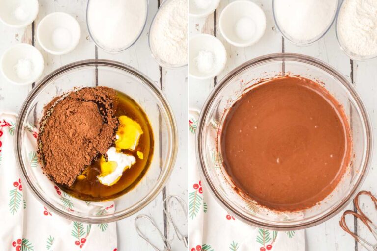 wet ingredients and cocoa.