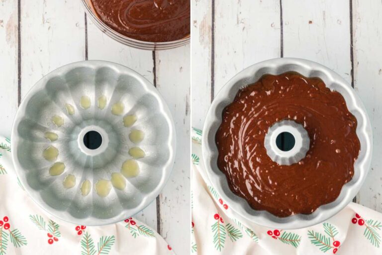 bundt pan sprayed and filled with batter.