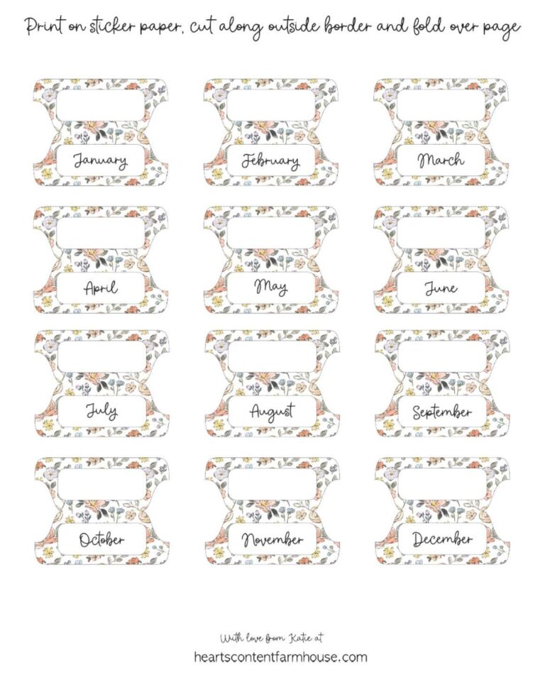 Free Printable Monthly Divider Tabs: Pretty Binder Makeover