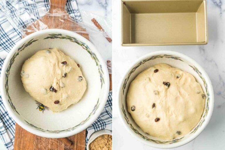 bowl of dough before and after rising.