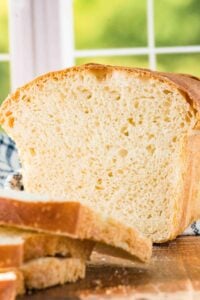 loaf of sourdough buttermilk sandwich bread, end sliced.