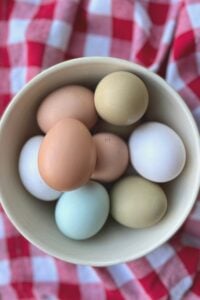 mixed colored eggs in small bowl