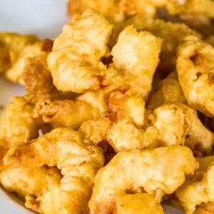 close up view of deep fried shrimp.