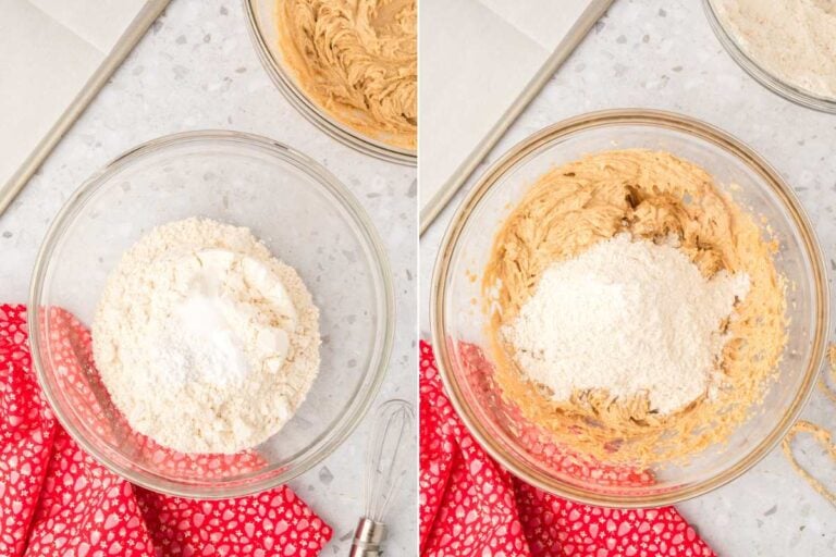 dry ingredients before and after adding to creamed butter.