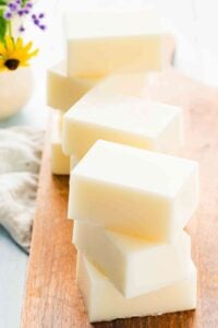 stack of finished melt and pour goat milk soap.