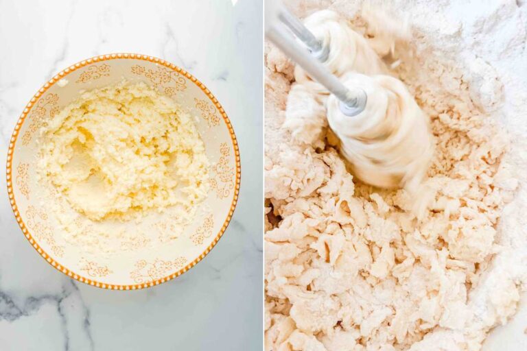 hand mixing combining dough in bowl.