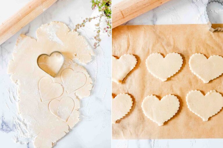heart cookie cutter on cookie dough.