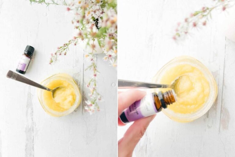 bottle of essential oil dropping into jar.