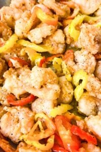 fried shrimp is buttery pepper sauce.