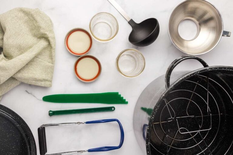 canning supplies laid out on counter.