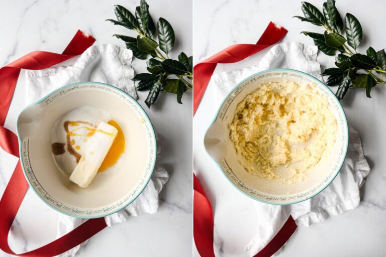 mixing bowl with butter, sugar, vanilla, and egg