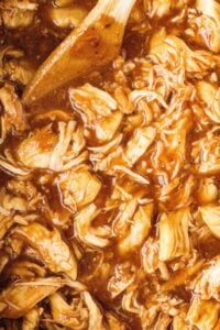 crockpot of shredded barbecue chicken.