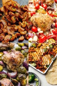 grid of 4 chicken sheet pan dinners