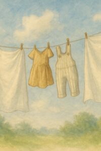 clothing drying outside in sun.