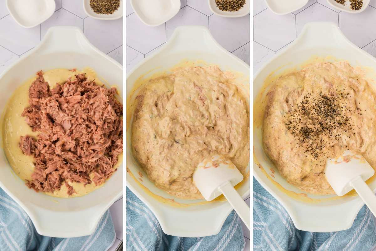tuna added to dressing with salt and pepper.