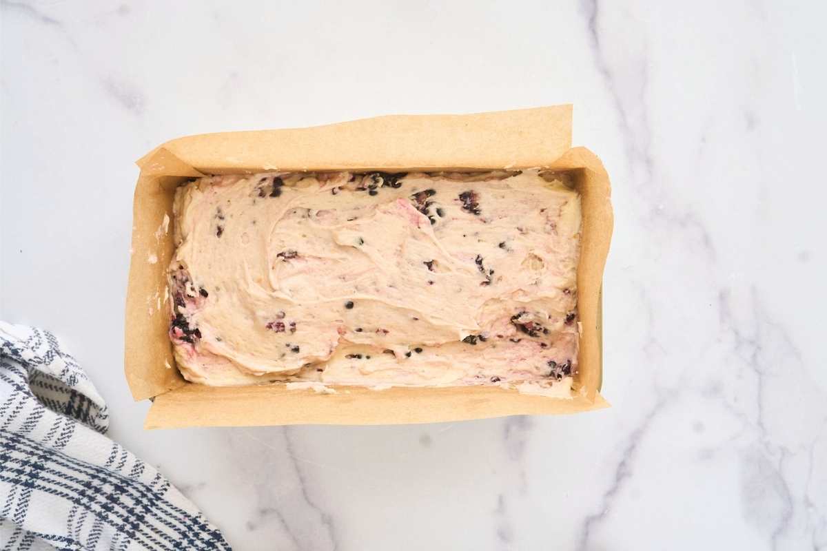 pan filled with raw cake batter.
