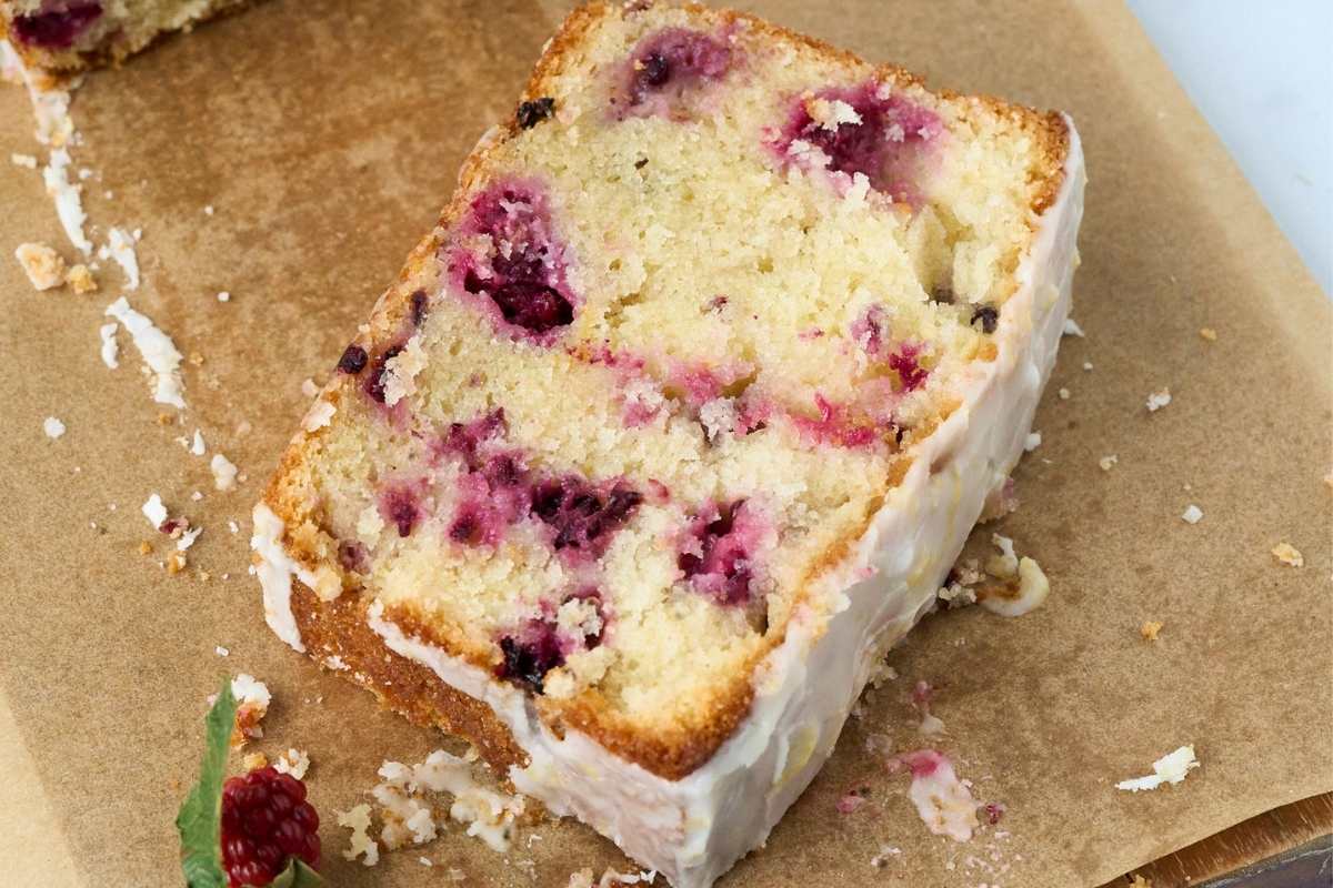 cut slice of pound cake on parchment.