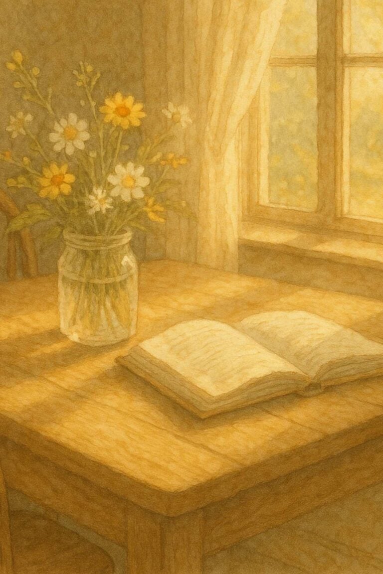 Open book and mug of coffee on wooden porch with chicken nearby.