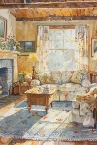 beautiful sunny living room in country home.