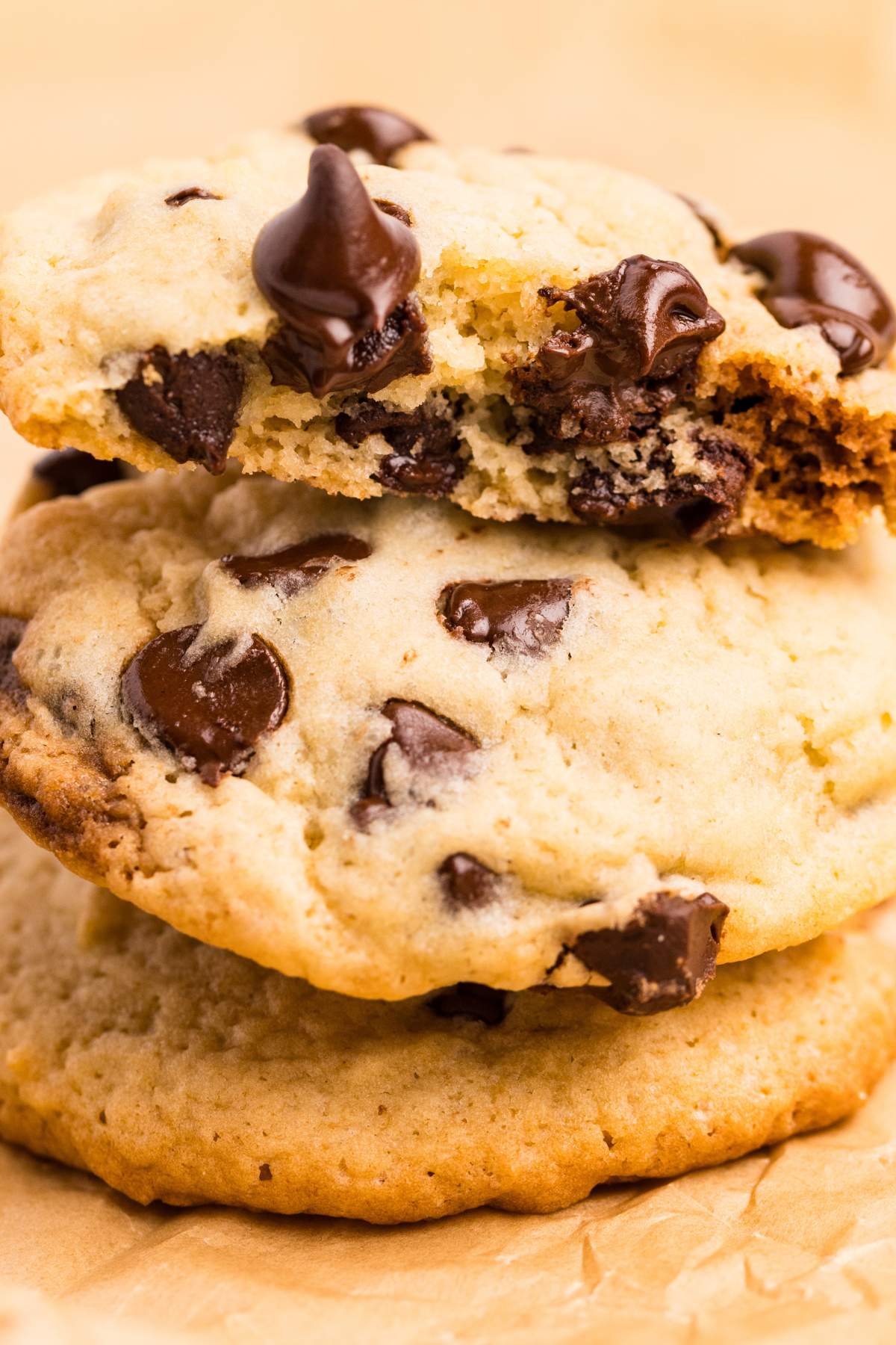 sourdough chocolate chip cookies cooling on parchment.