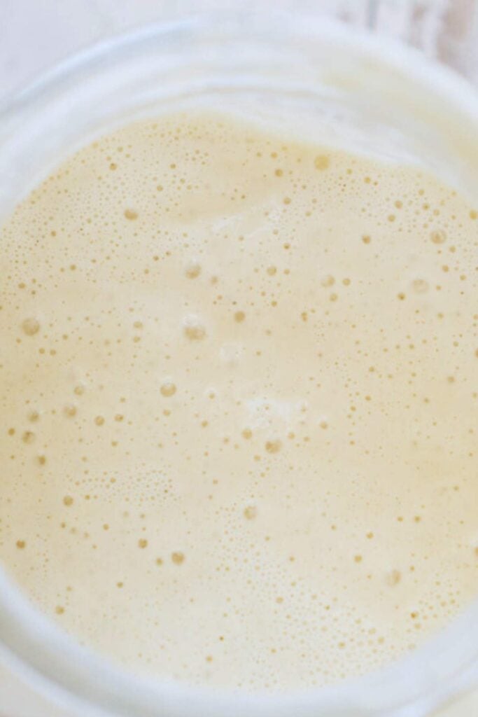 bubbly sourdough starter in jar