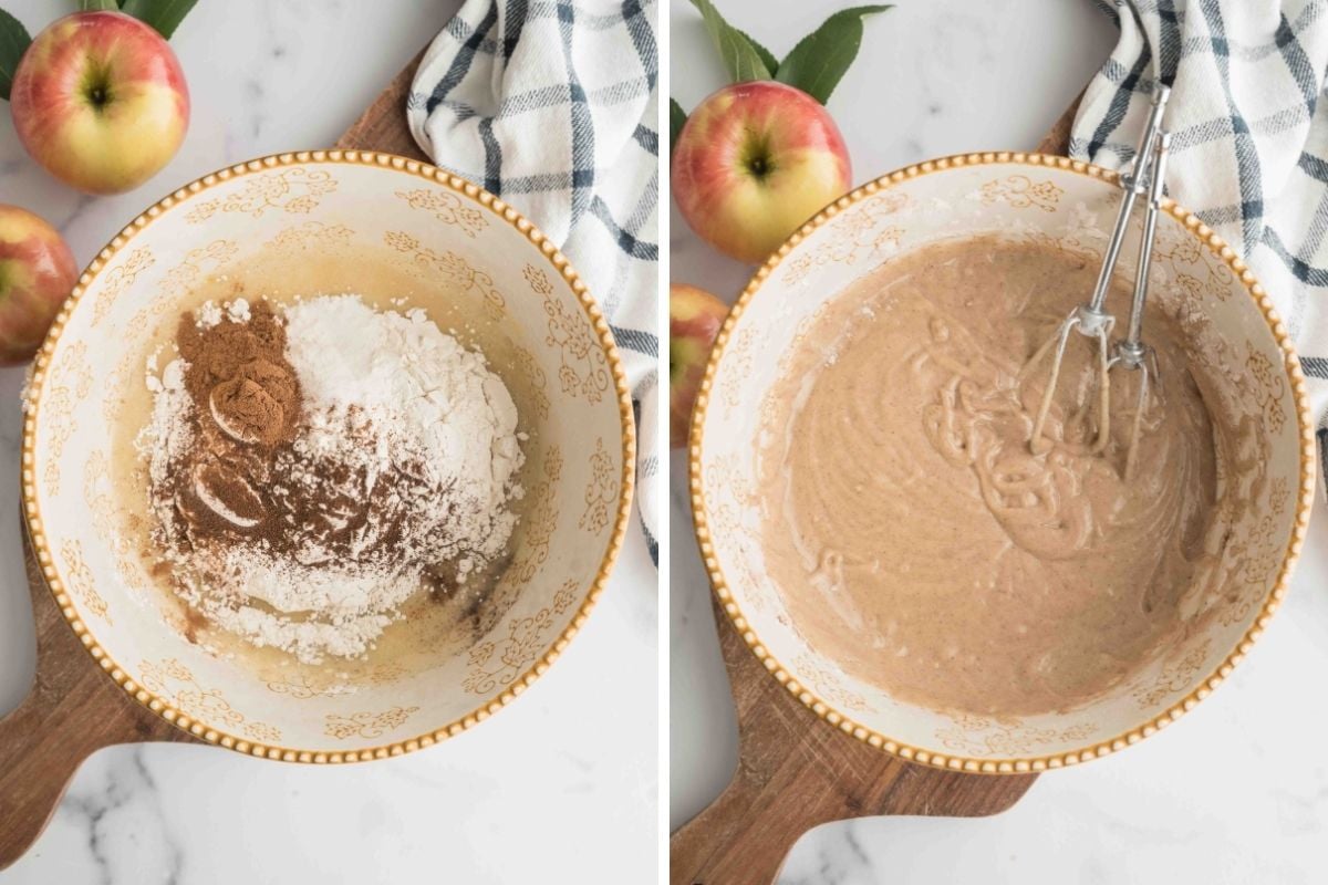 dry ingredients on top of blended wet ingredients.