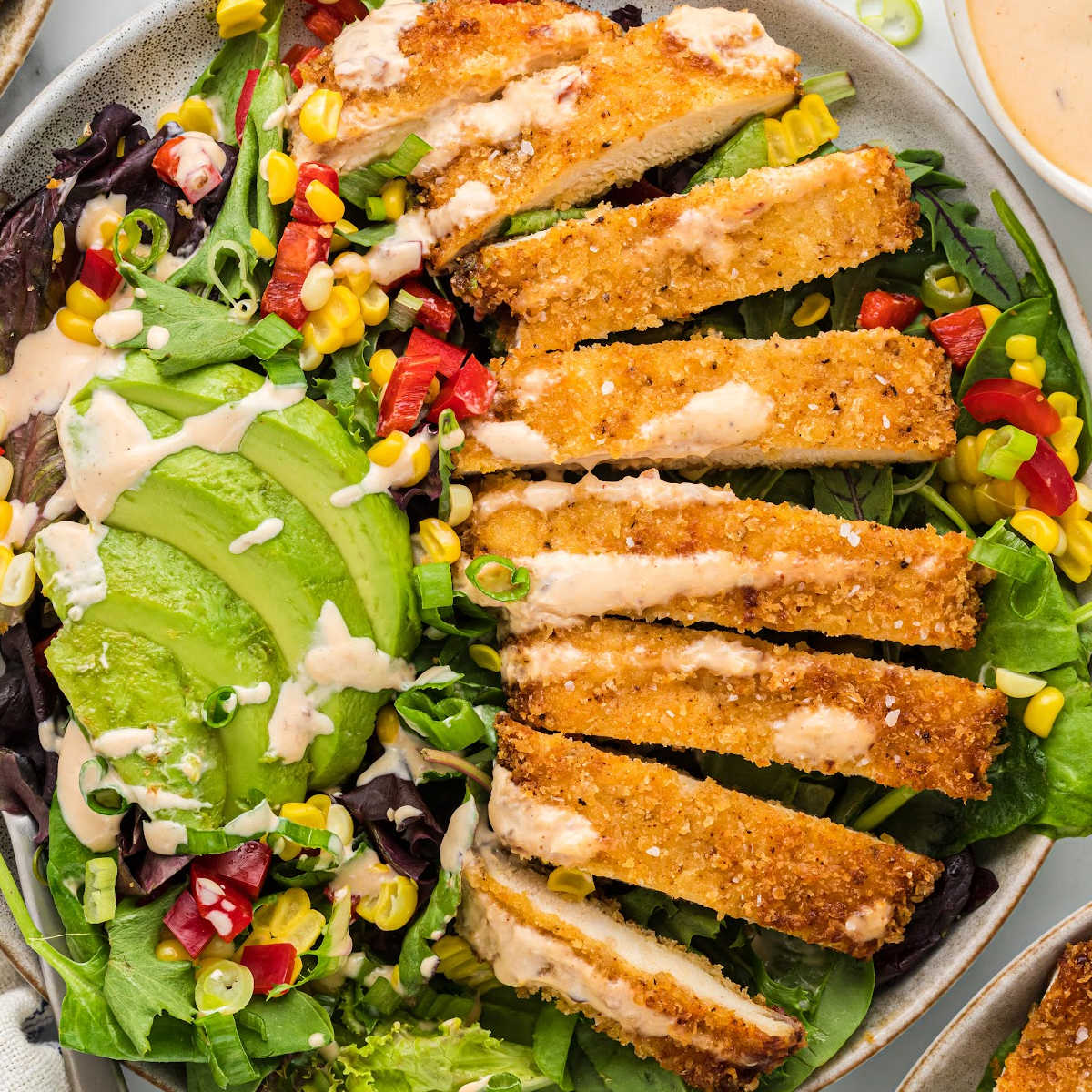 Southwest Salad with Crispy Chicken Cutlets and Chipotle Dressing