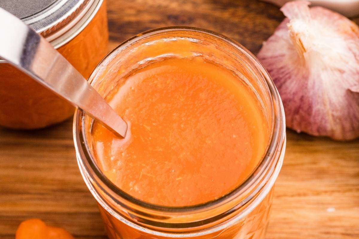 open jar of hot sauce.