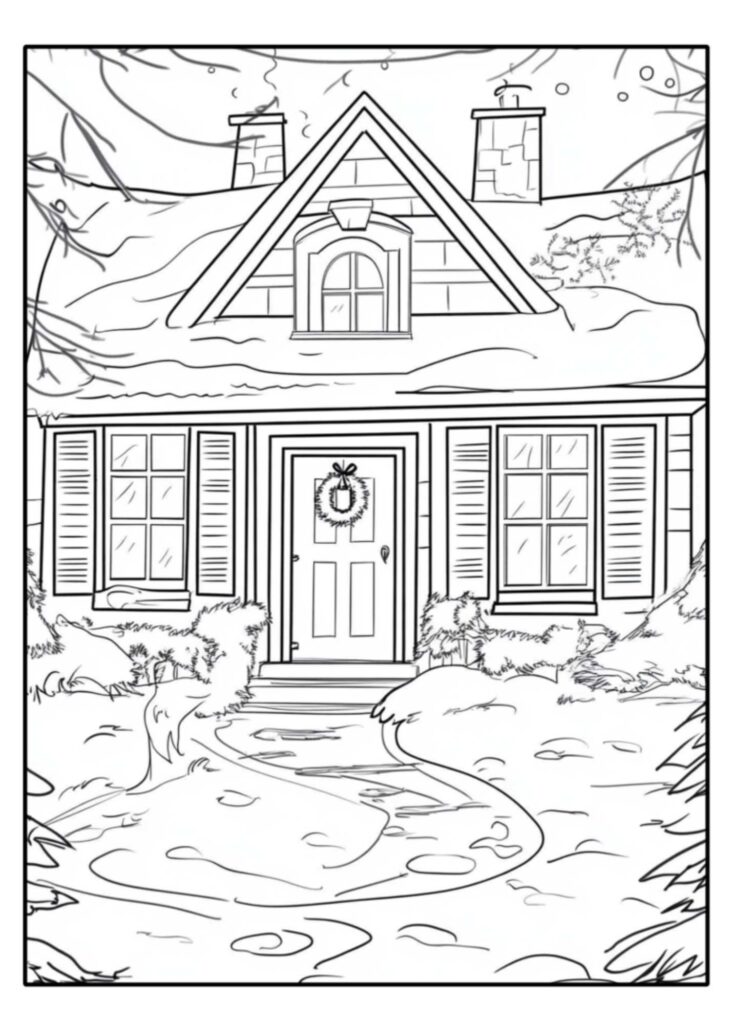 6 Cozy Christmas Cottage Coloring Pages To Help You Relax This Holiday