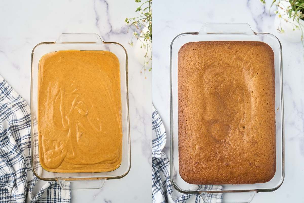 before and after baking batter.