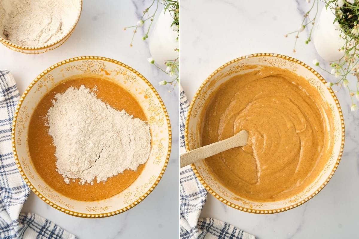 batter before and after mixing dry ingredients in.