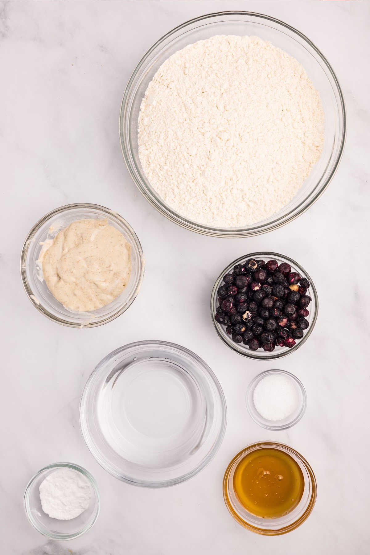 ingredients laid out on marble counter.
