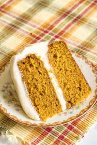 overhead shot of cake slice on plate.