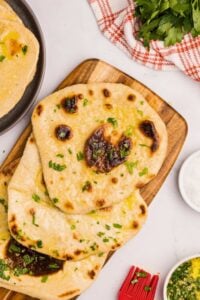 overhead shot of naan on counter.