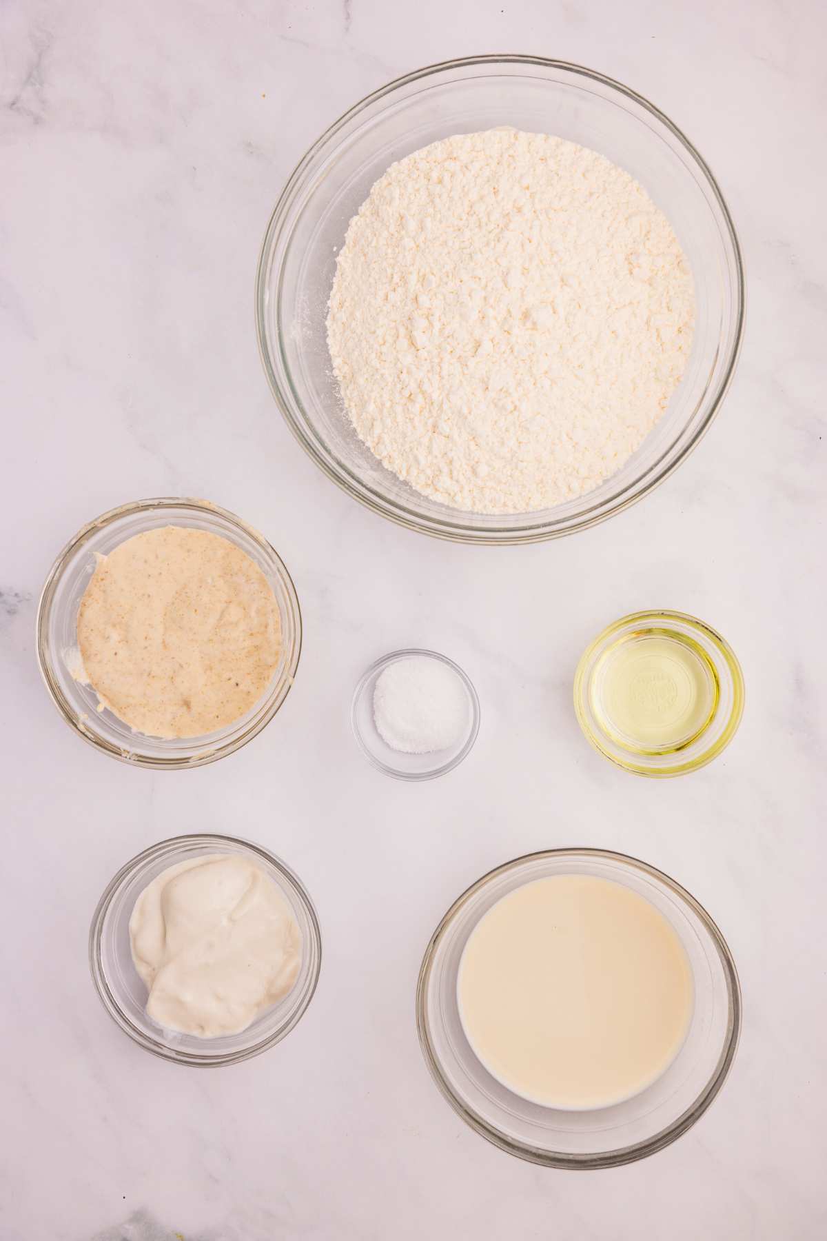 overhead shot of ingredients in bowls.