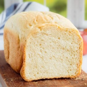 cut loaf of bread machine white bread.