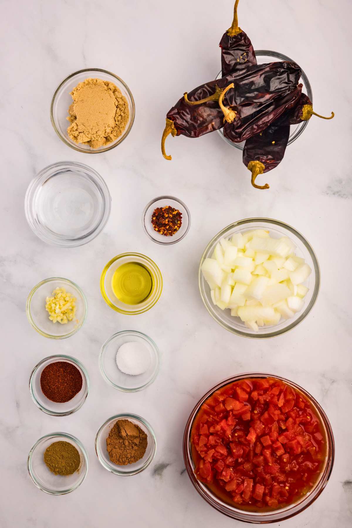 ingredients measured out in bowls on counter.