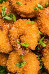 close up view of shrimp with bang bang sauce.