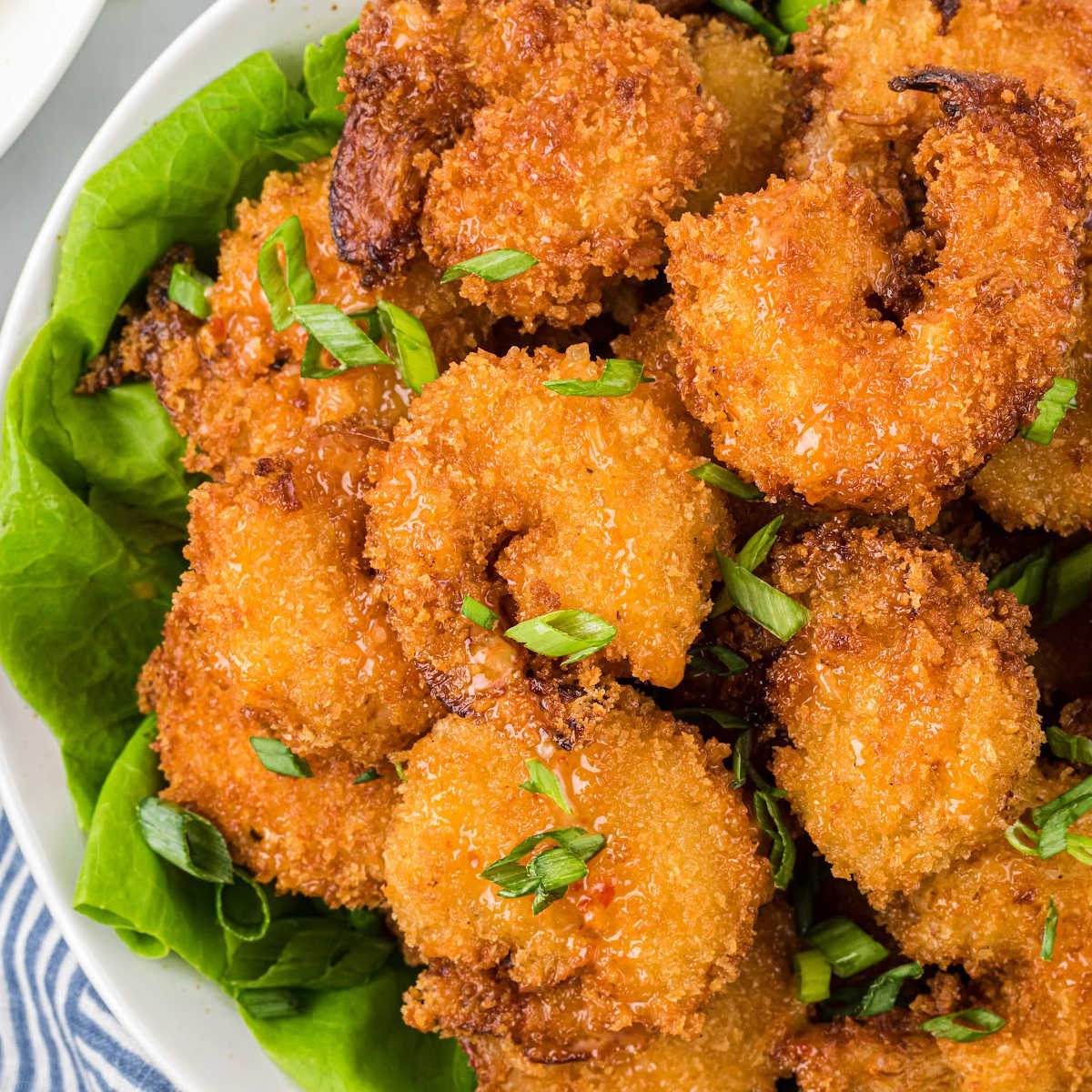 overhead view of finished bang bang shrimp.