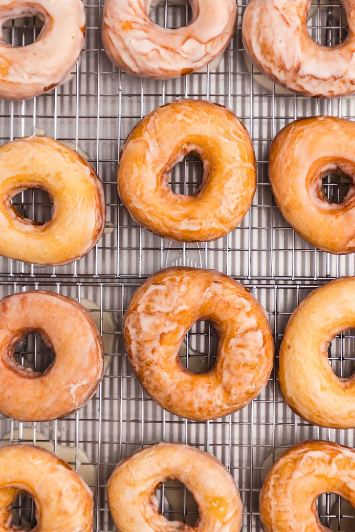 cooling rack with glazed doughnuts on top