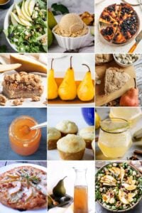 A collage showcasing an assortment of pear recipes.