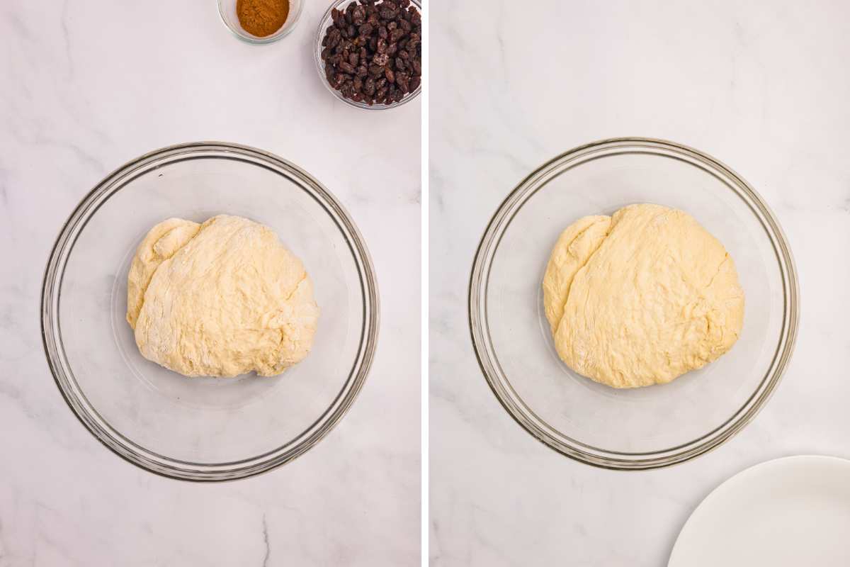 two image collage of dough resting in bowl.