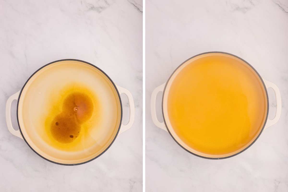water, sugar, and baking soda mixed in pot for water bath.