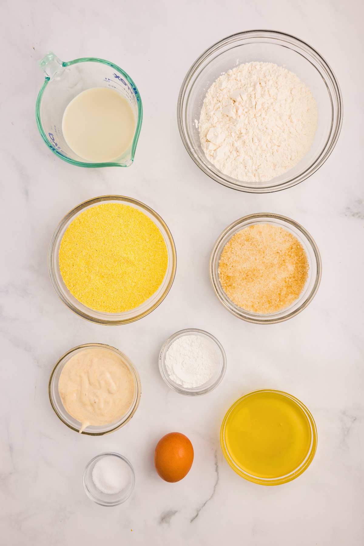 ingredients measured out in bowls on counter.