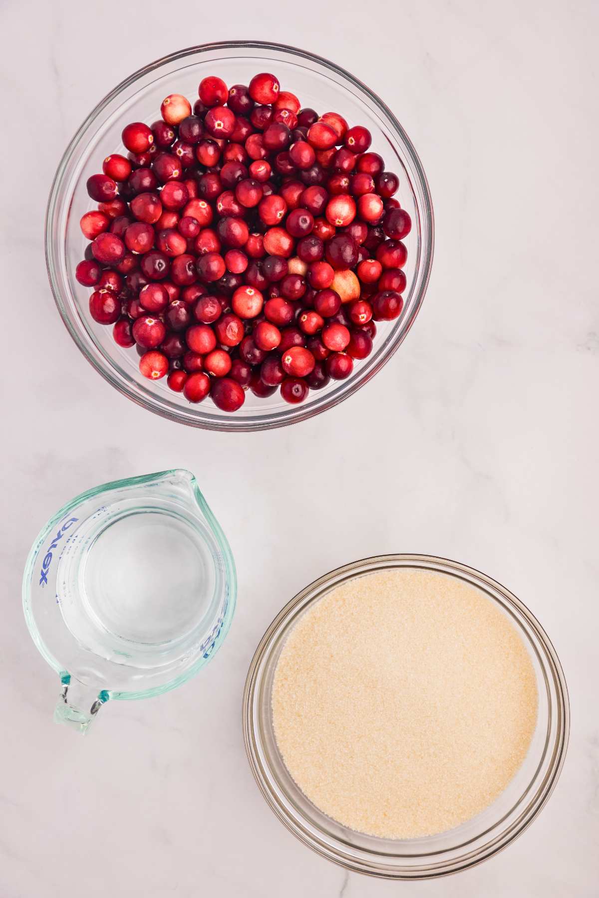 ingredients measured in bowls on counter.