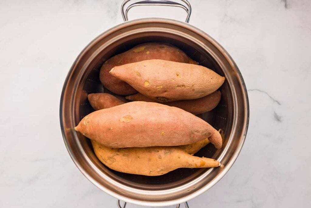 sweet potatoes in steamer.