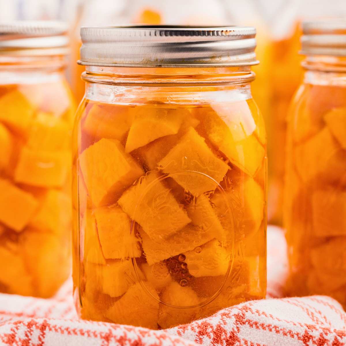 sealed jars of sweet potato cubes.