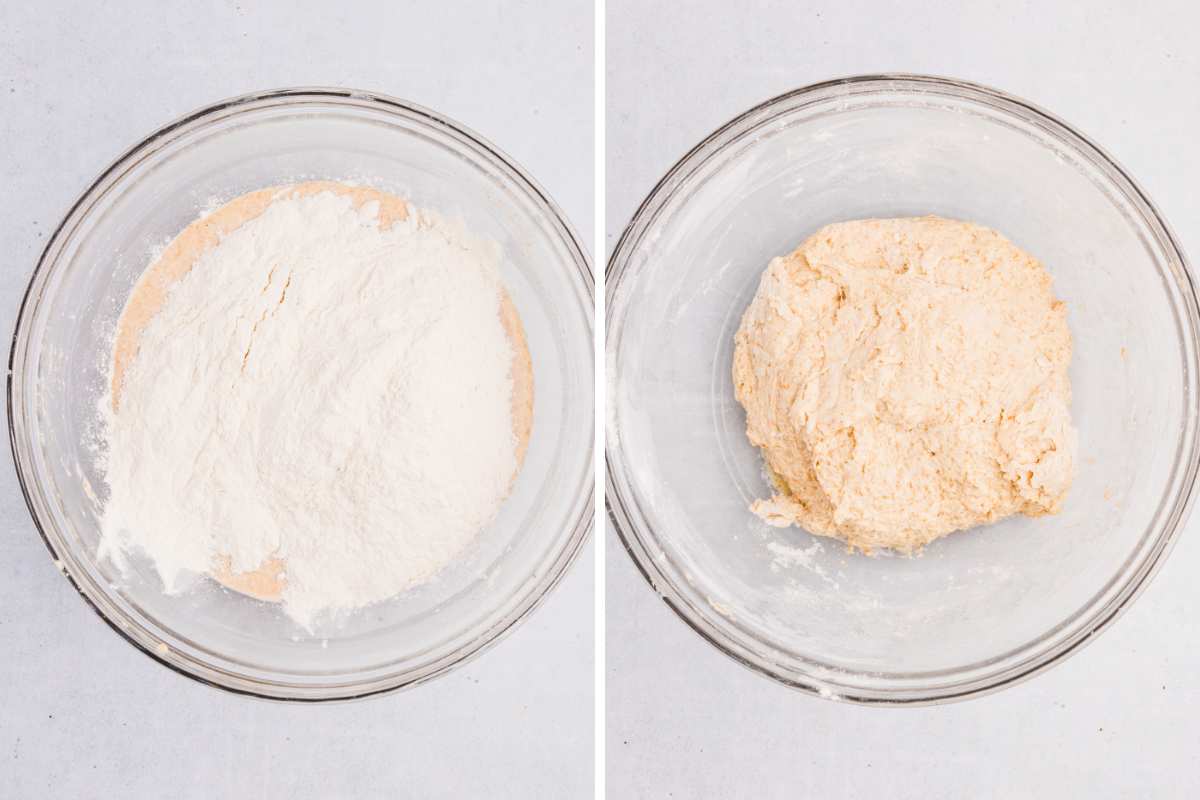 all purpose flour added and dough ball formed.