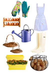 collage of homesteading items used in spring.