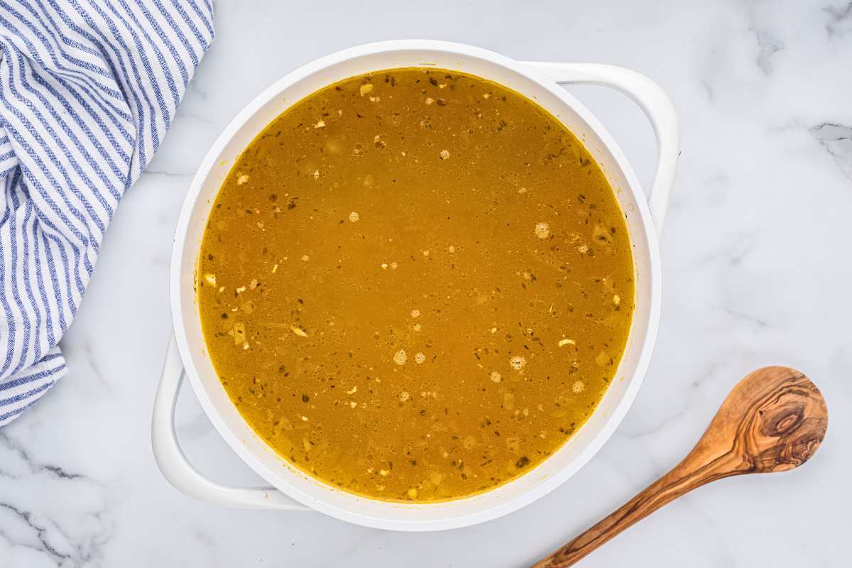 broth simmering in pot.